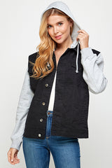 COTTON CASUAL DENIM JACKET WITH HOODIES  (OPEN PACK)