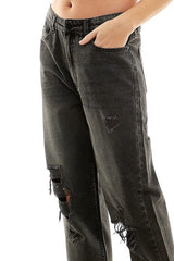 HIGH RISE RIPPED SLIM STRAIGHT JEANS - Blueage Jeans