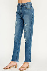 HIGH WAISTED FRAYED HEM CROPPED ANKLE JEANS(JP-1182) - Blueage Jeans