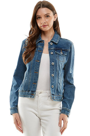 Women Girls Long Sleeve Vintage Denim Dark Wash Faded Ripped Jacket_S at  Amazon Women's Coats Shop
